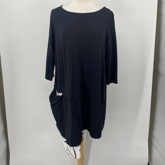 Urban by Alembika Dress Cotton Asymmetrical Patterned Pocket Knit Black Women 12 - Picture 3 of 11